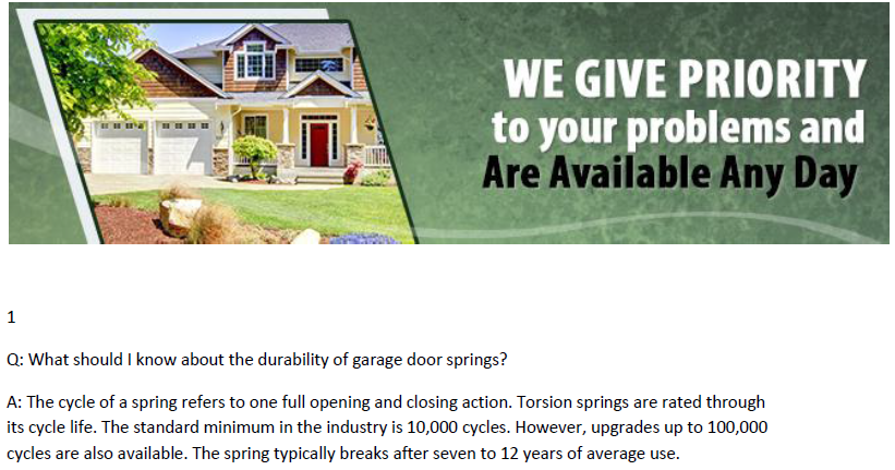 FAQs on Garage Door Springs - Garage Door Repair Seagoville